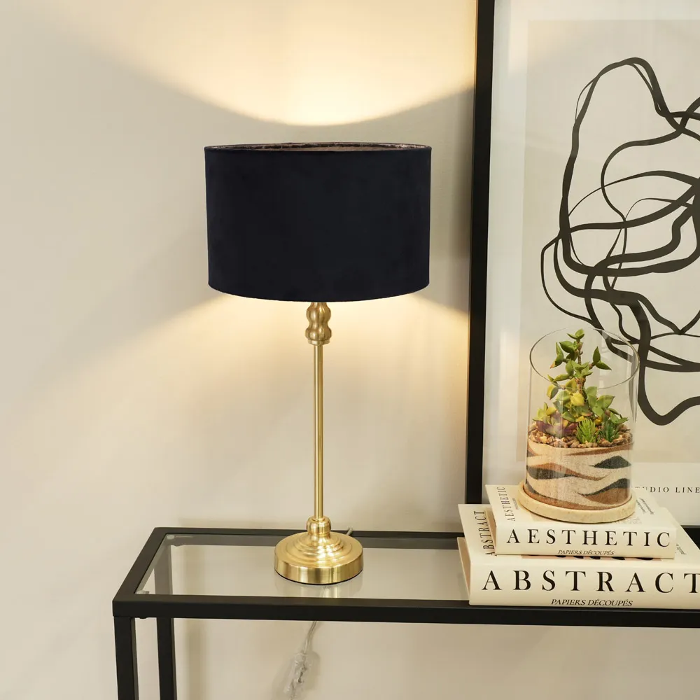 Maggie Drum Shade Candlestick LED Table Lamp - Gold, Velvet