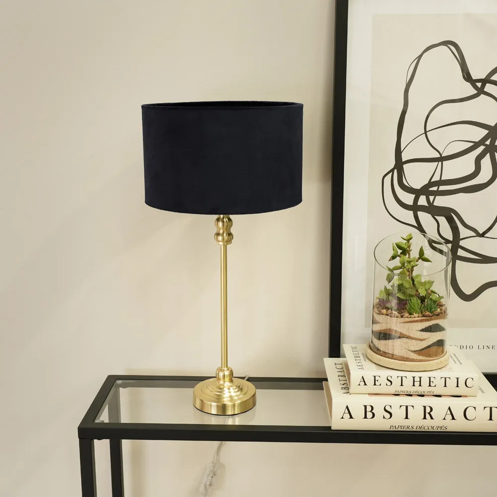 Maggie Drum Shade Candlestick LED Table Lamp - Gold, Velvet