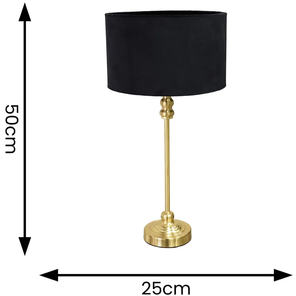 Maggie Drum Shade Candlestick LED Table Lamp - Gold, Velvet