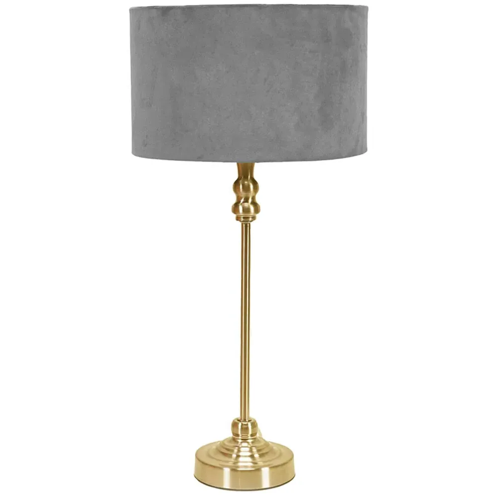 Maggie Drum Shade Candlestick LED Table Lamp - Gold, Velvet