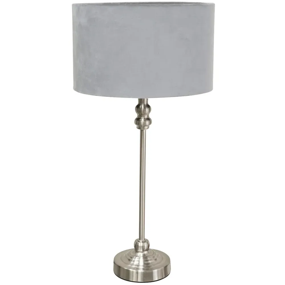 Maggie Drum Shade Candlestick LED Table Lamp - Silver, Velvet