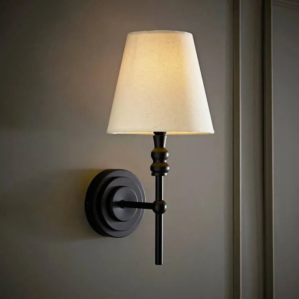 Maggie Linen Shade Candlestick LED Wall Light - Black