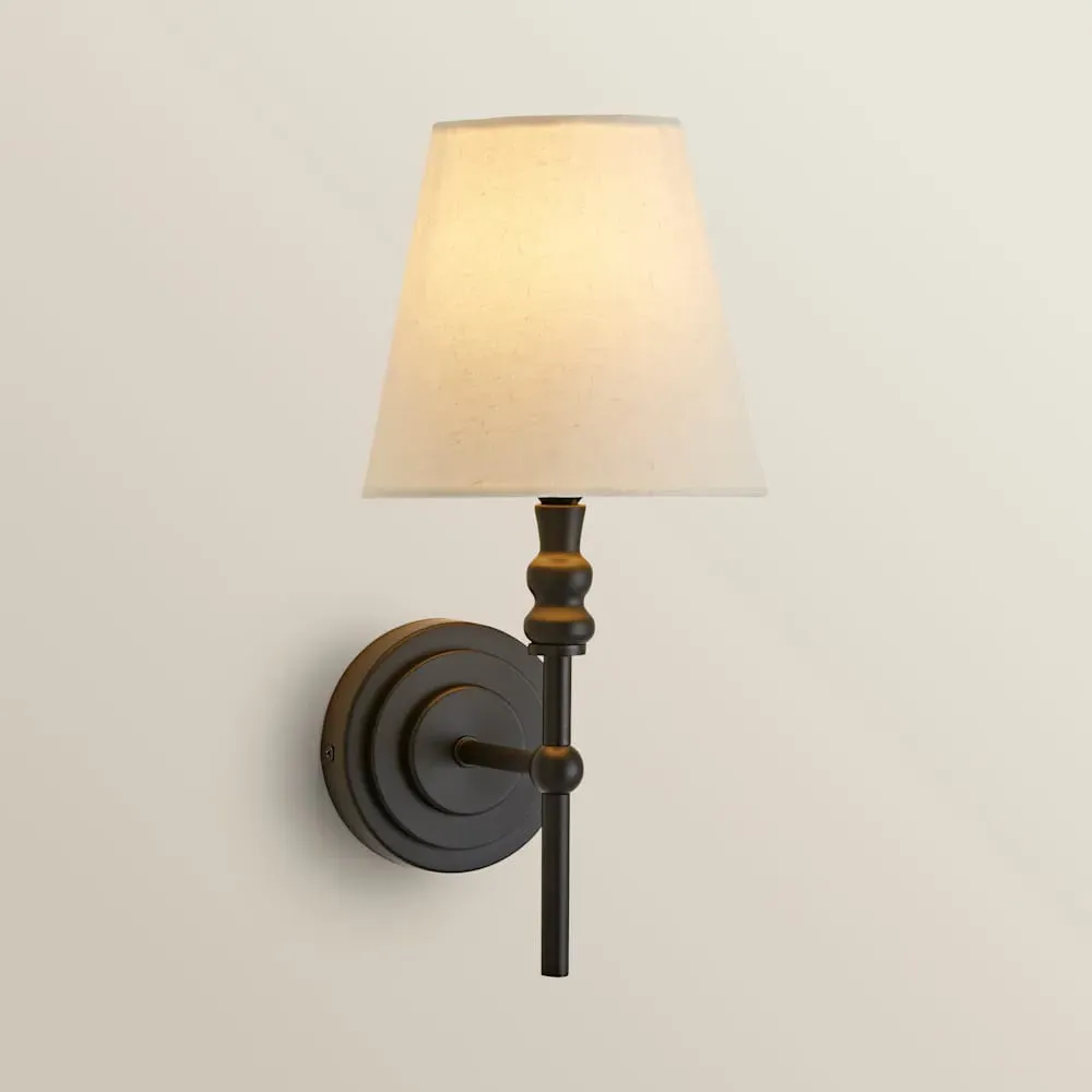 Maggie Linen Shade Candlestick LED Wall Light - Black