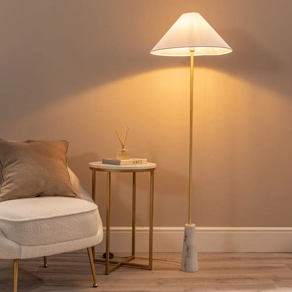 Margot Taper Shade LED Floor Lamp - White, Marble