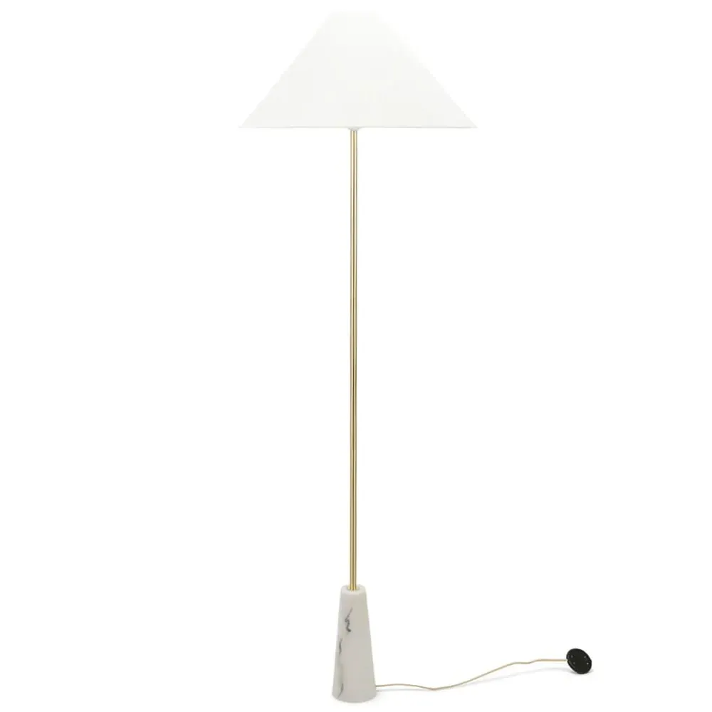 Margot Taper Shade LED Floor Lamp - White, Marble