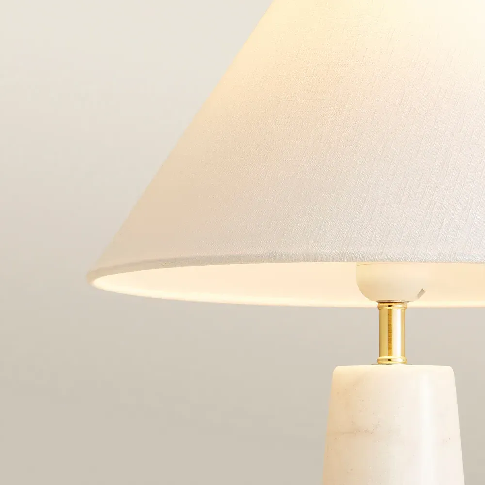Margot Taper Shade LED Table Lamp - White, Marble