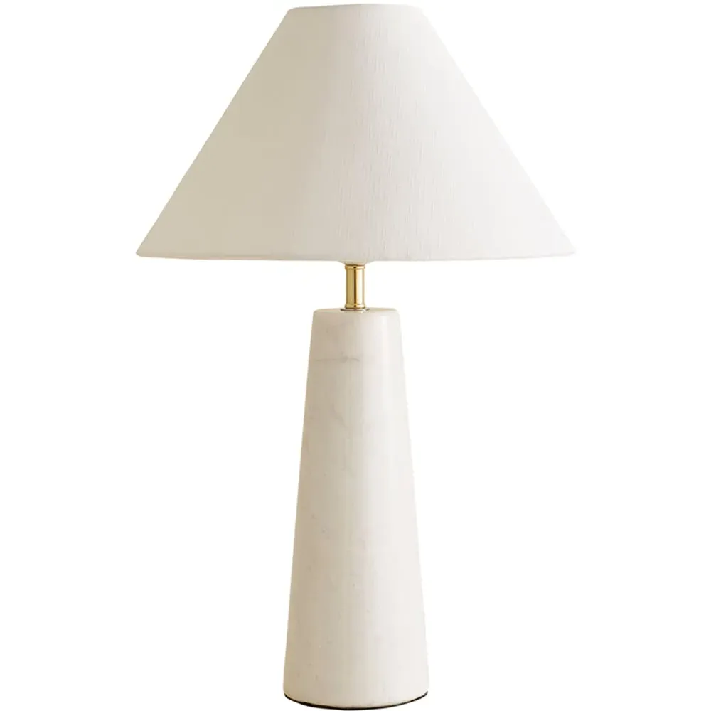 Margot Taper Shade LED Table Lamp - White, Marble