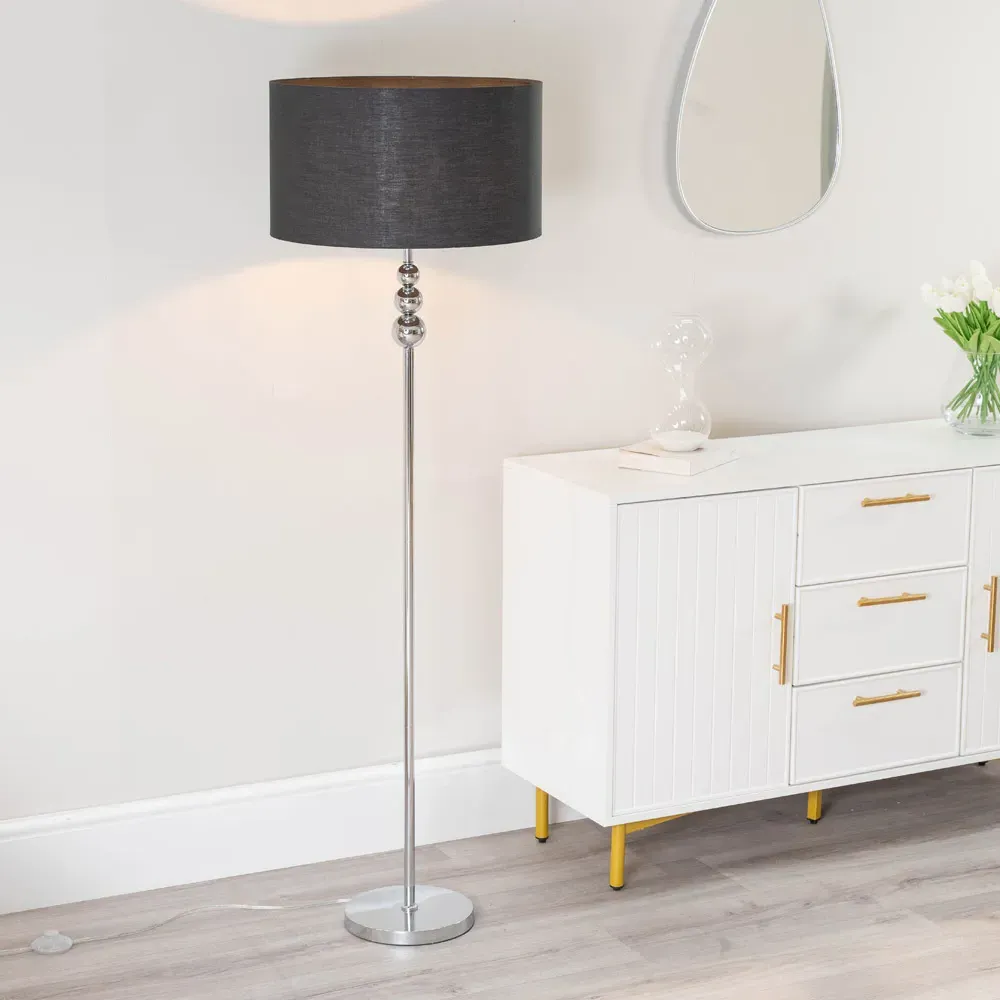 Marissa Drum Shade LED Floor Lamp - Black, Fabric