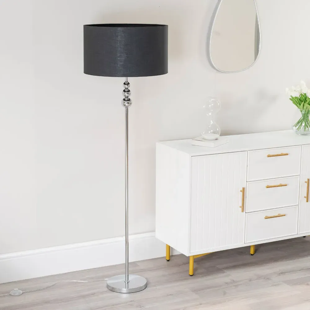 Marissa Drum Shade LED Floor Lamp - Black, Fabric