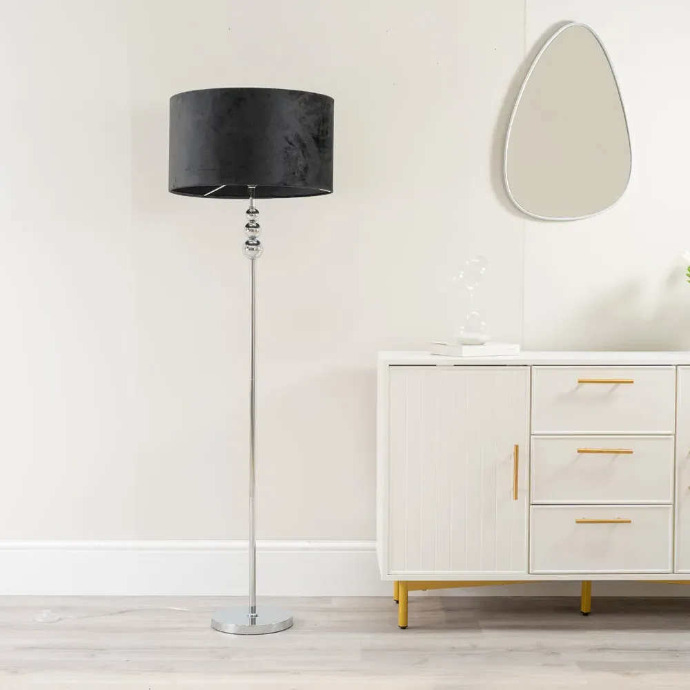 Marissa Reni Floor Lamp with Chrome Ball - Black, Velvet