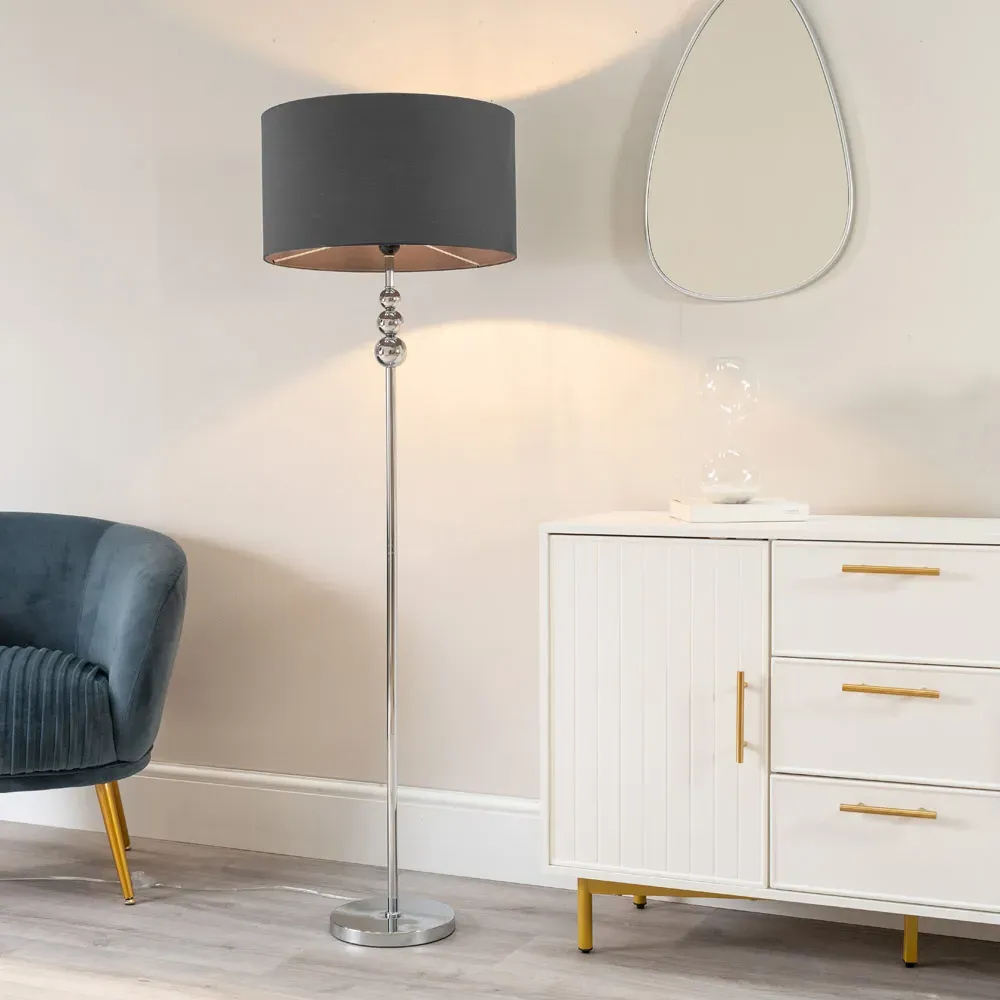Marissa Reni LED Floor Lamp with Chrome Ball - Charcoal Grey
