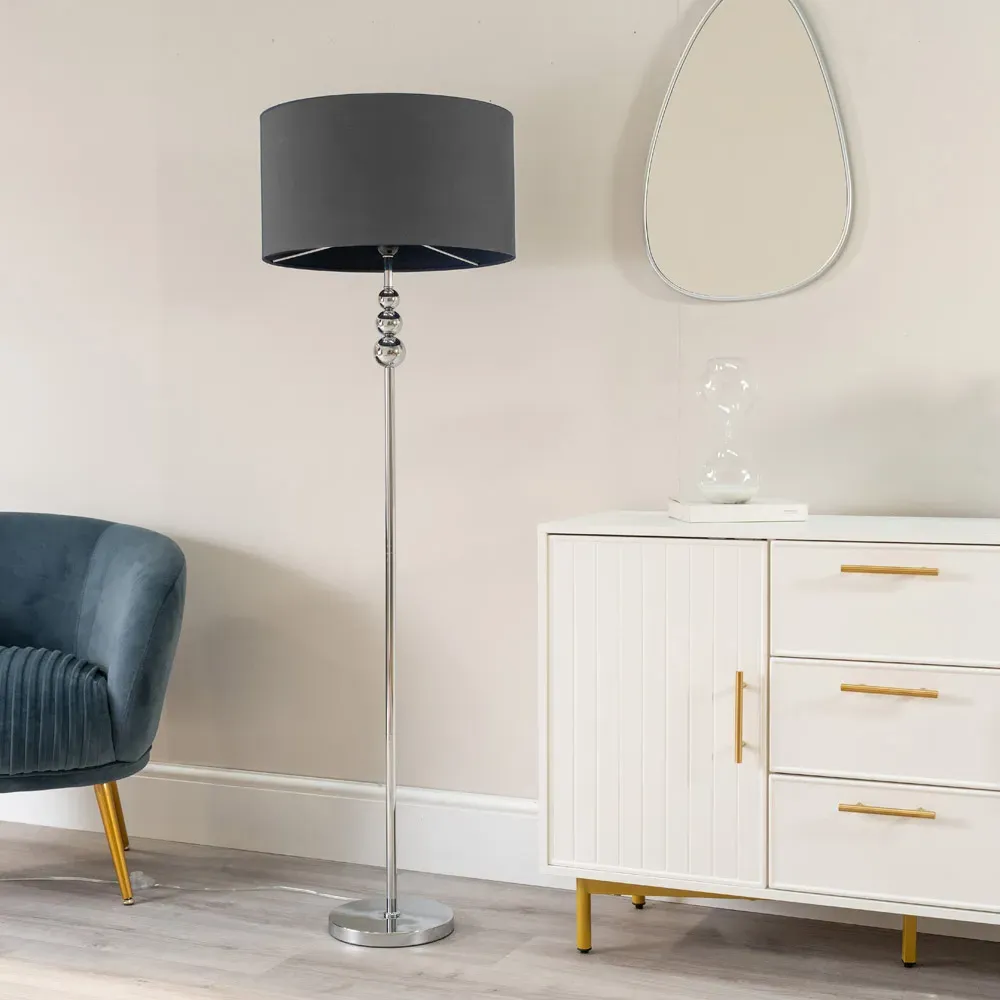 Marissa Reni LED Floor Lamp with Chrome Ball - Charcoal Grey