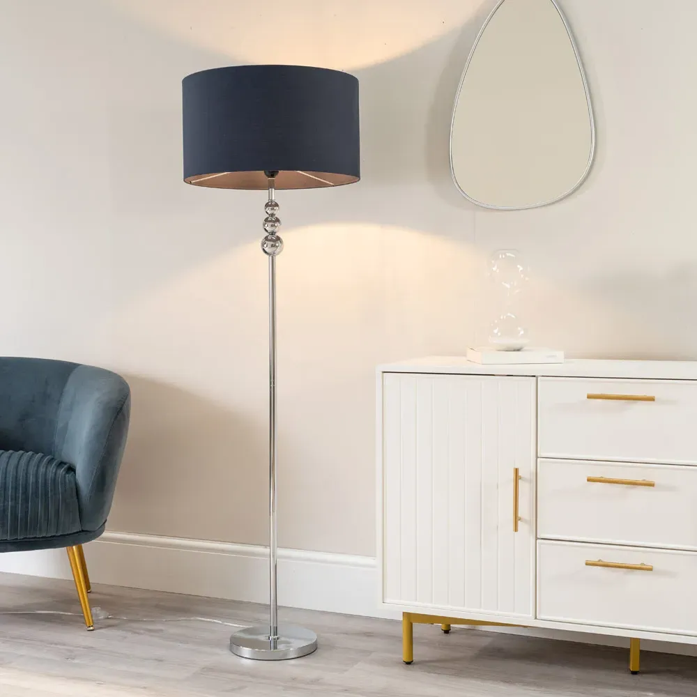 Marissa Reni LED Floor Lamp with Chrome Ball - Navy Blue
