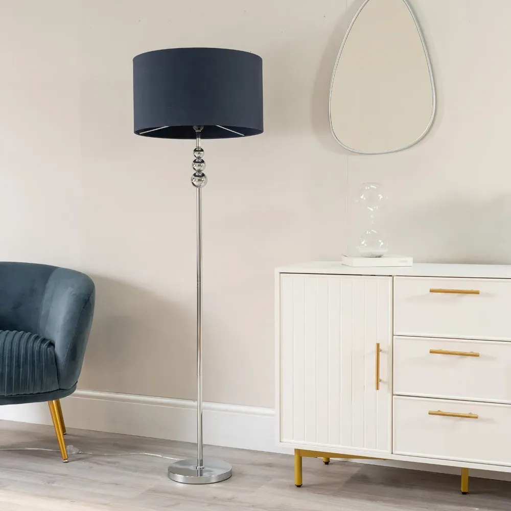 Marissa Reni LED Floor Lamp with Chrome Ball - Navy Blue