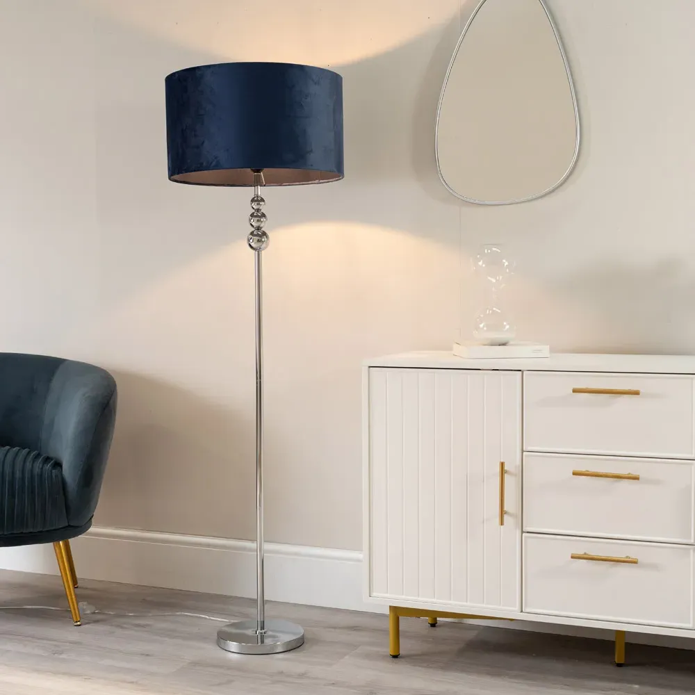 Marissa Reni LED Floor Lamp with Chrome Ball - Navy Blue