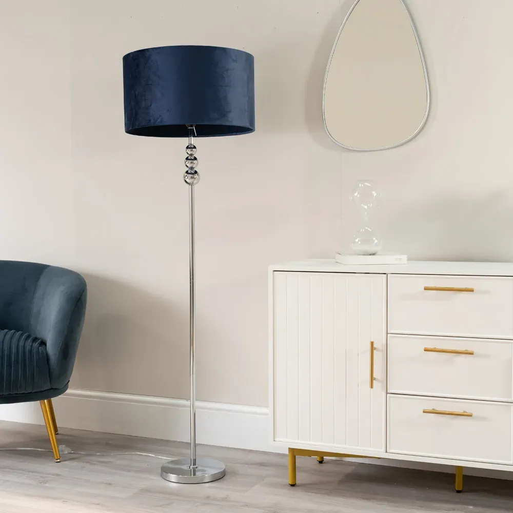 Marissa Reni LED Floor Lamp with Chrome Ball - Navy Blue
