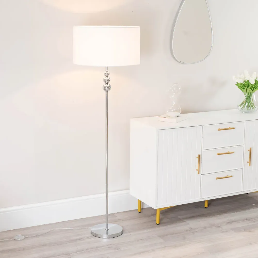 Marissa Reni LED Floor Lamp with Chrome Ball - White