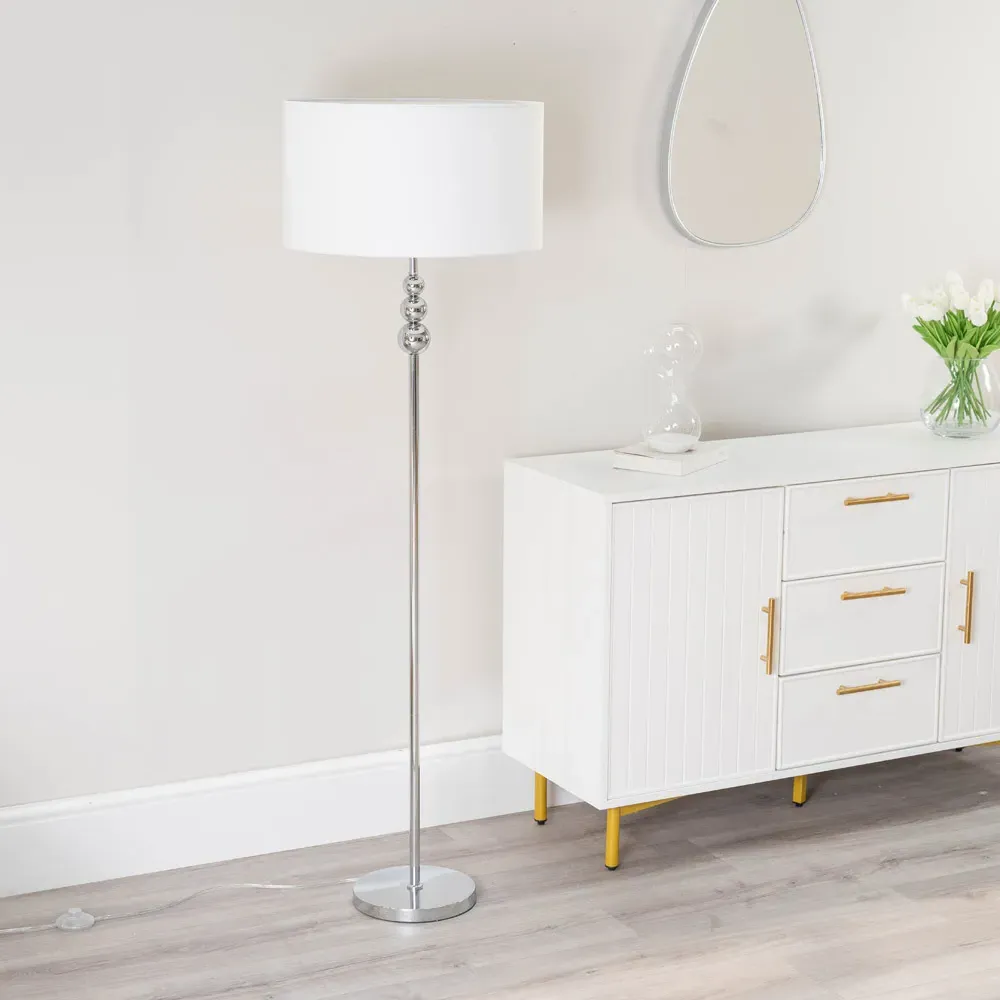 Marissa Reni LED Floor Lamp with Chrome Ball - White
