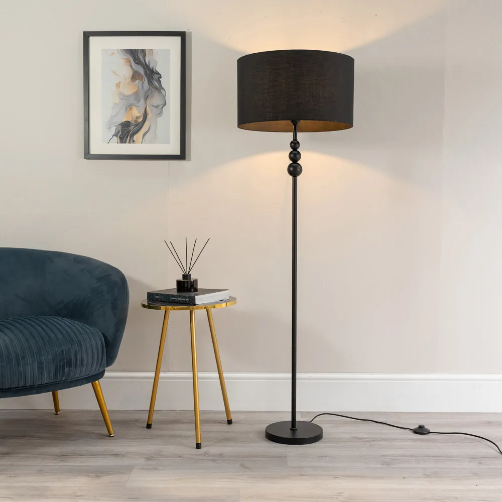 Marissa Stacked Ball Floor Lamp - Black, Fabric