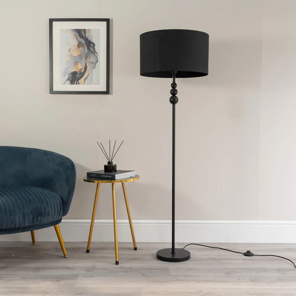 Marissa Stacked Ball Floor Lamp - Black, Fabric