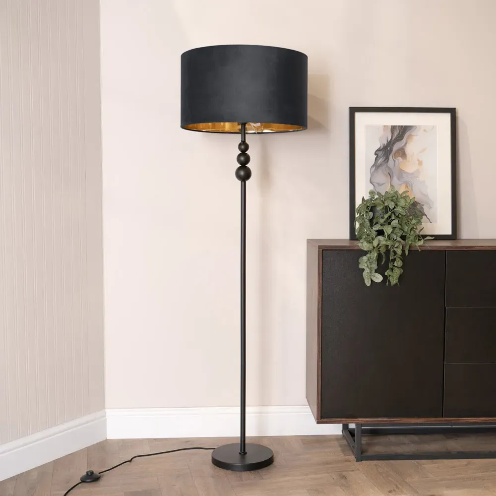 Marissa Stacked Ball Floor Lamp - Black, Velvet
