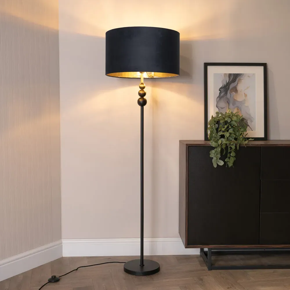 Marissa Stacked Ball Floor Lamp - Black, Velvet
