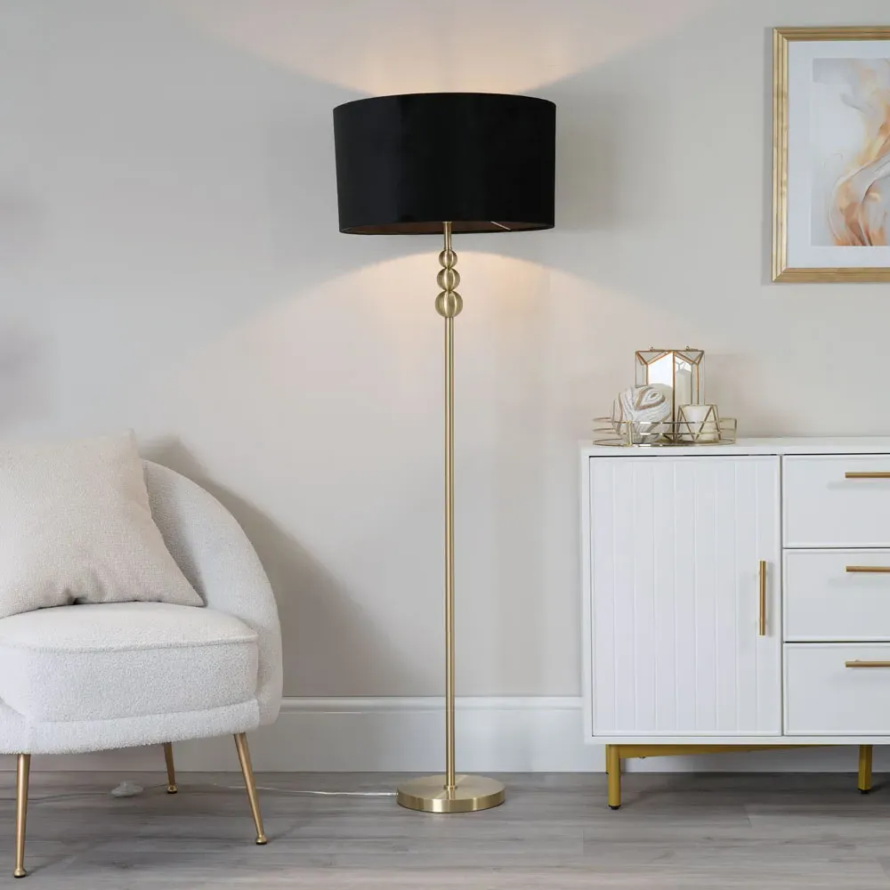 Marissa Stacked Ball Floor Lamp - Gold, Black Velvet