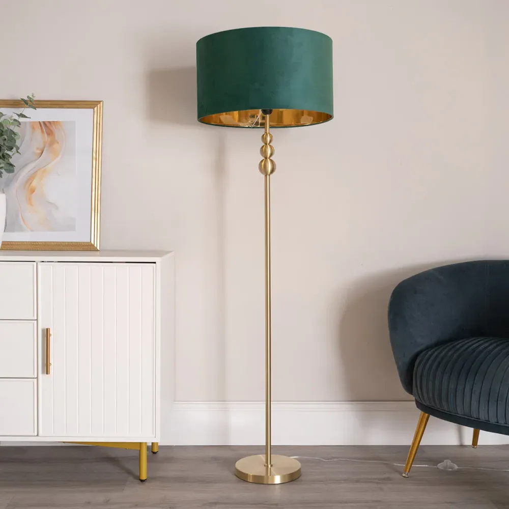 Marissa Stacked Ball Floor Lamp - Gold, Forest Green Velvet