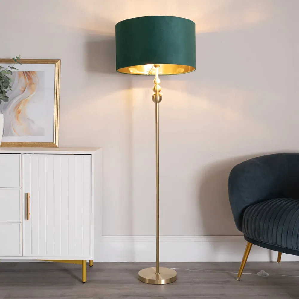 Marissa Stacked Ball Floor Lamp - Gold, Forest Green Velvet