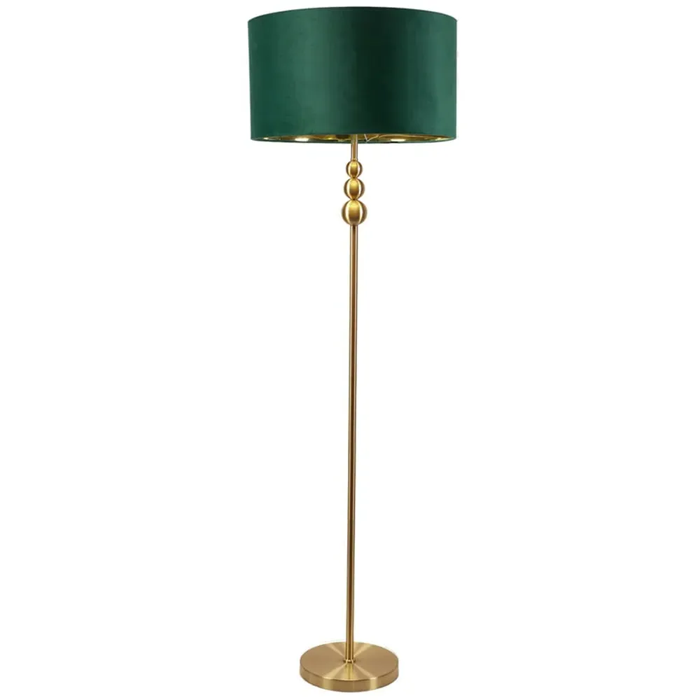 Marissa Stacked Ball Floor Lamp - Gold, Forest Green Velvet