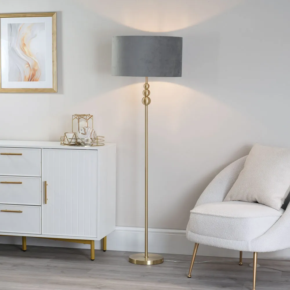 Marissa Stacked Ball Floor Lamp - Gold, Grey Velvet