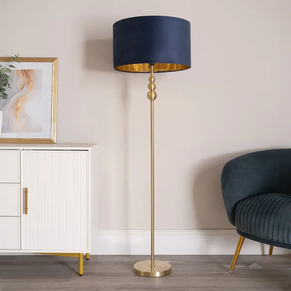 Marissa Stacked Ball Floor Lamp - Gold, Navy Blue Velvet