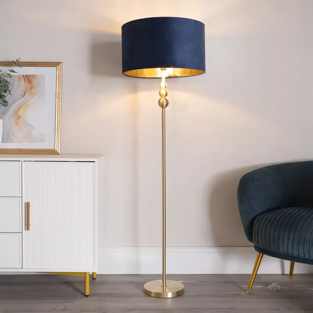 Marissa Stacked Ball Floor Lamp - Gold, Navy Blue Velvet