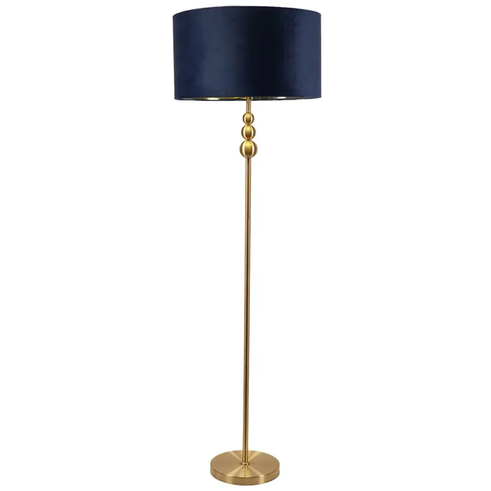 Marissa Stacked Ball Floor Lamp - Gold, Navy Blue Velvet