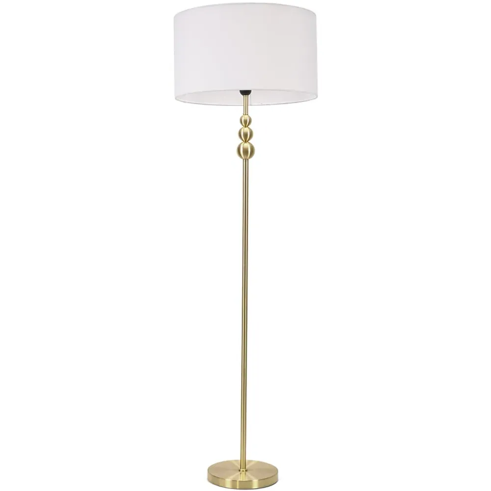 Marissa Stacked Ball Floor Lamp - Gold, White Fabric
