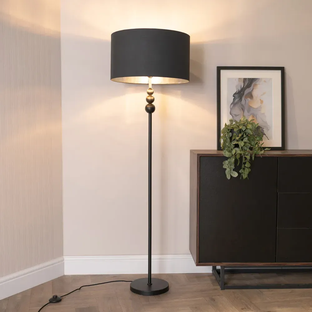 Marissa Stacked Ball LED Floor Lamp - Black, Velvet