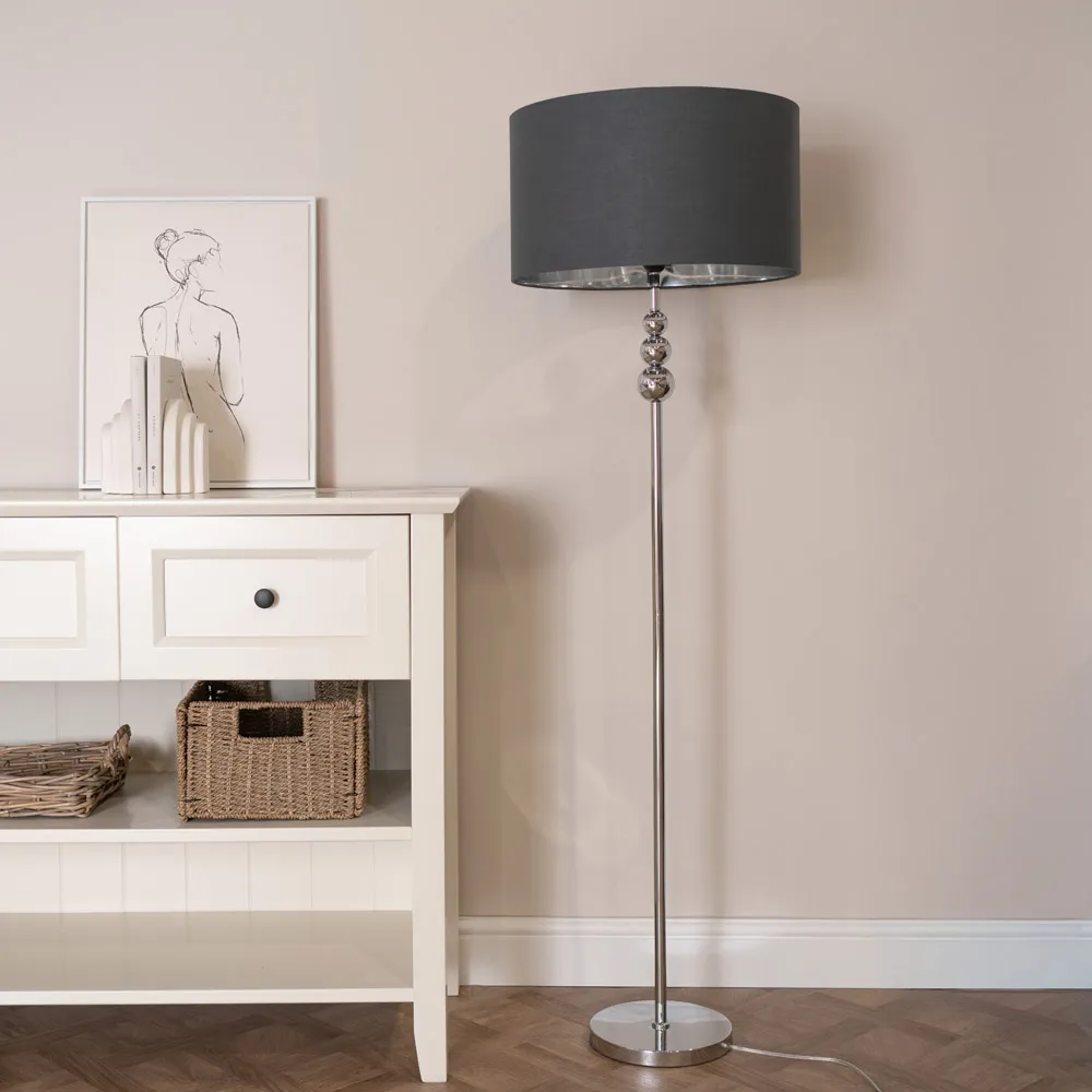 Marissa Stacked Ball LED Floor Lamp - Charcoal, Velvet