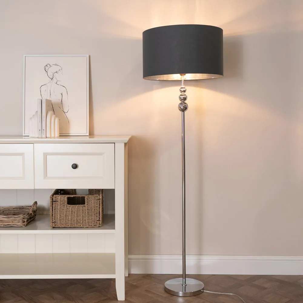 Marissa Stacked Ball LED Floor Lamp - Charcoal, Velvet