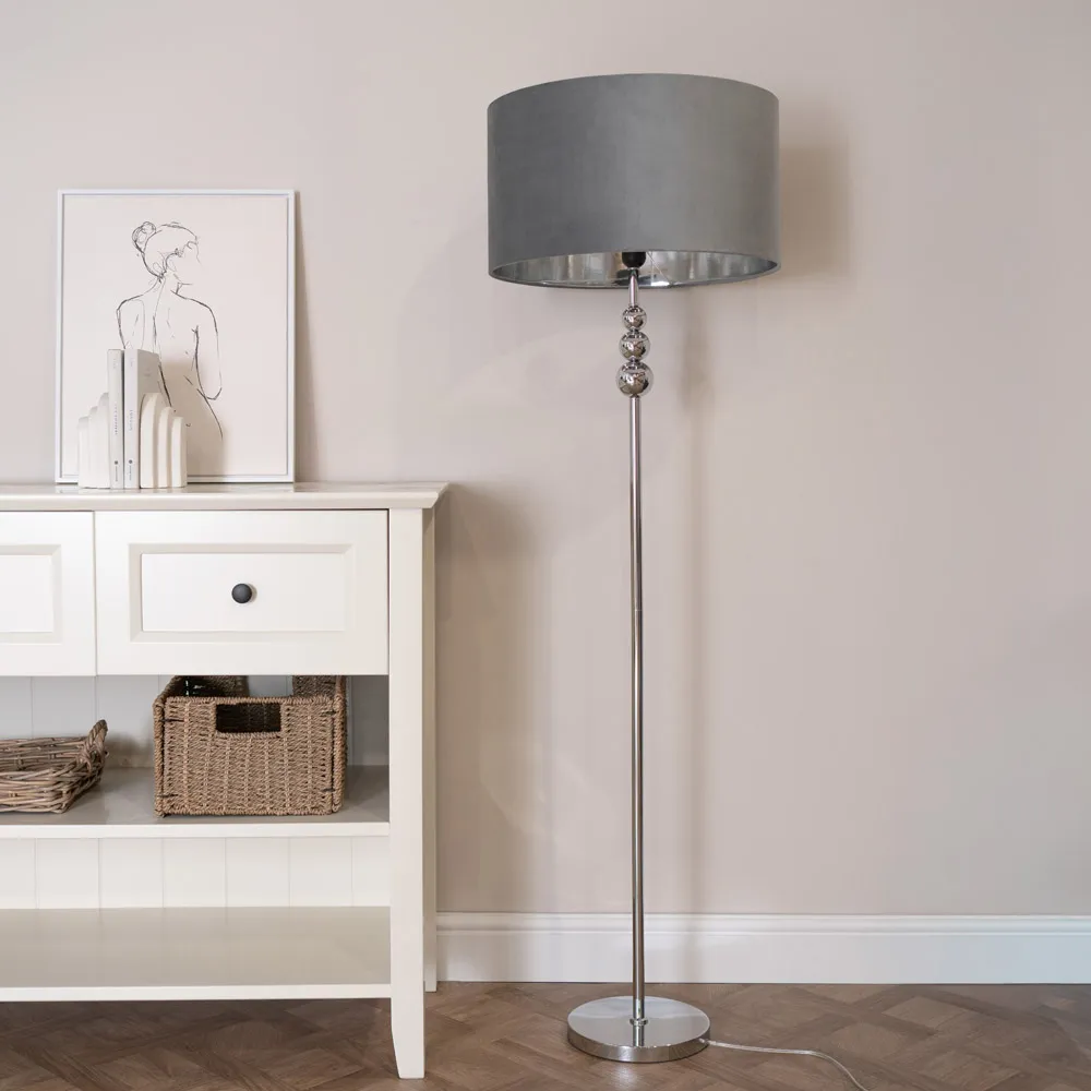 Marissa Stacked Ball LED Floor Lamp - Grey, Velvet