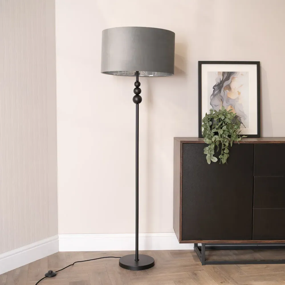 Marissa Stacked Ball LED Floor Lamp - Grey, Velvet