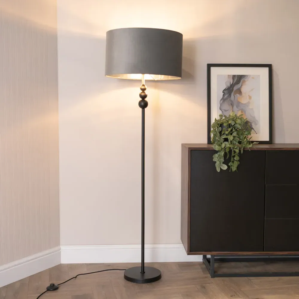 Marissa Stacked Ball LED Floor Lamp - Grey, Velvet