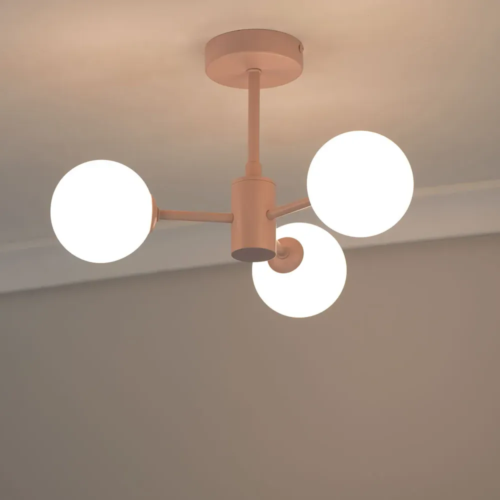 Marlow 3 Arm Globe LED Ceiling Light - Blush Pink, Glass