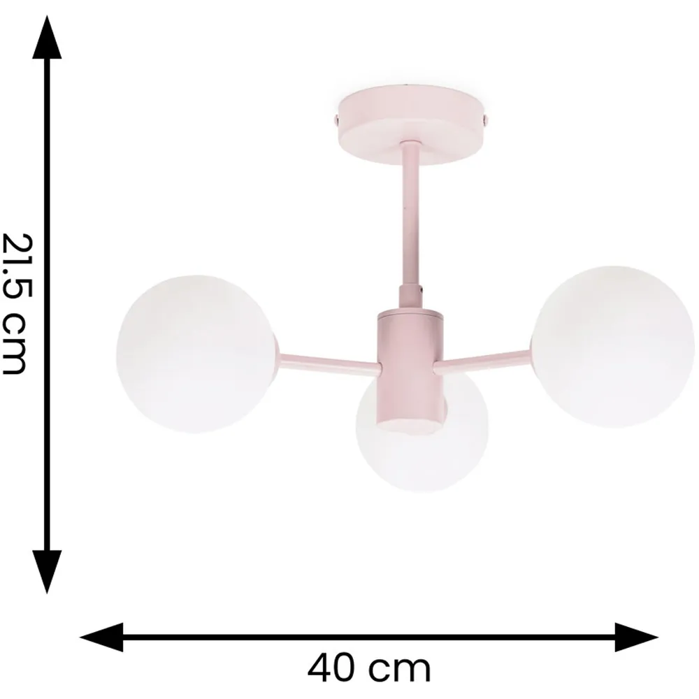 Marlow 3 Arm Globe LED Ceiling Light - Blush Pink, Glass