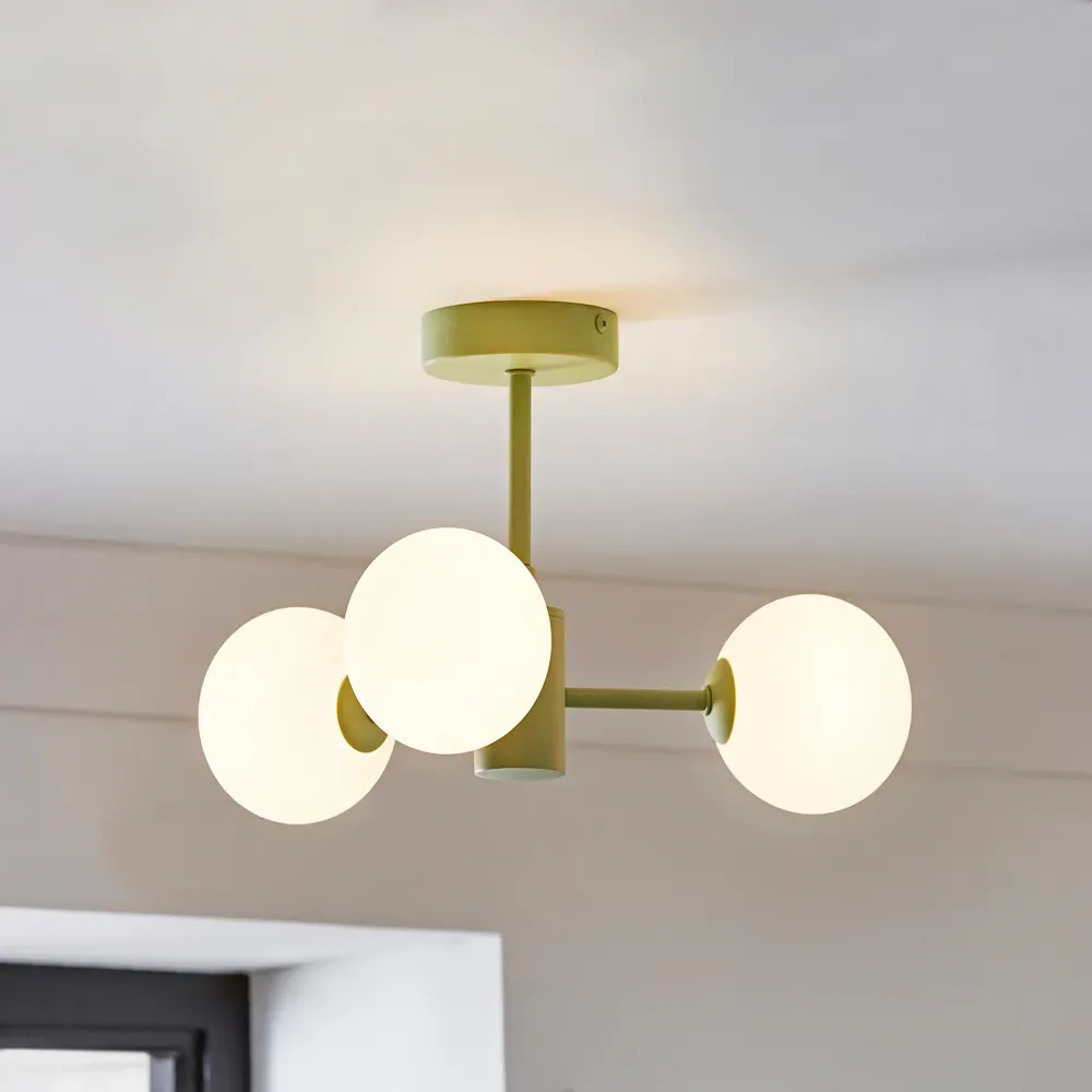 Marlow 3 Arm Globe LED Ceiling Light - Sage Green, Glass