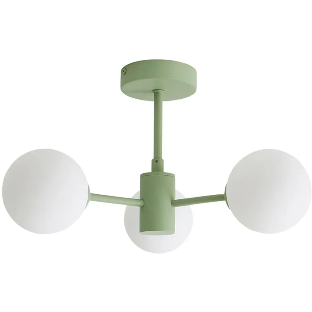 Marlow 3 Arm Globe LED Ceiling Light - Sage Green, Glass