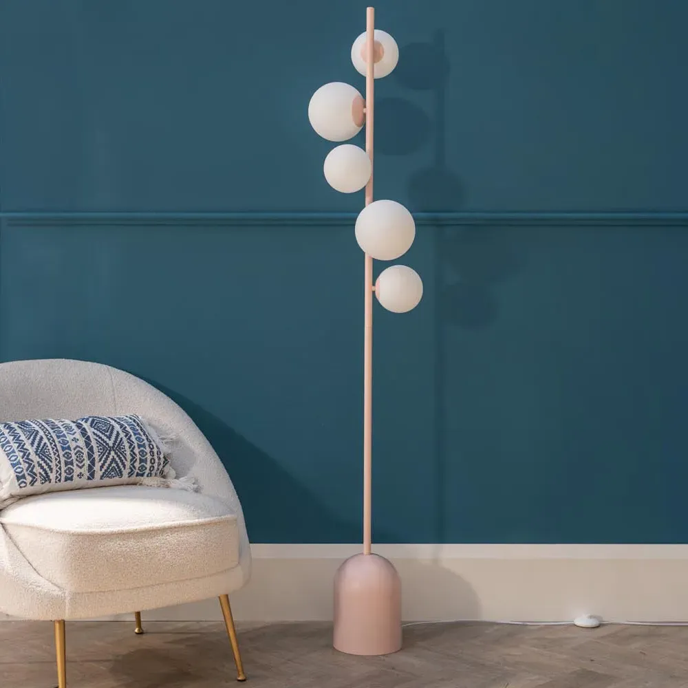 Marlow 5-Way Globe LED Floor Lamp - Pink, Glass
