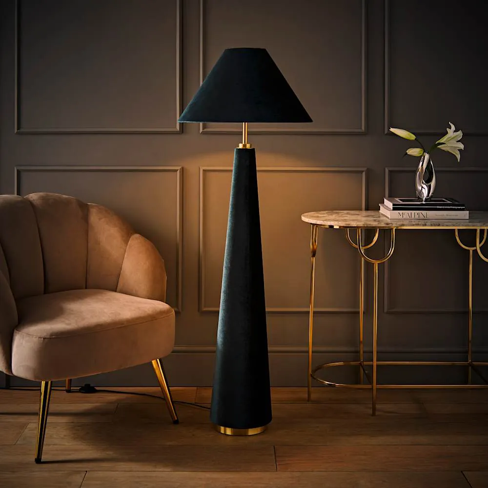 Martha Conical Floor Lamp - Teal, Velvet