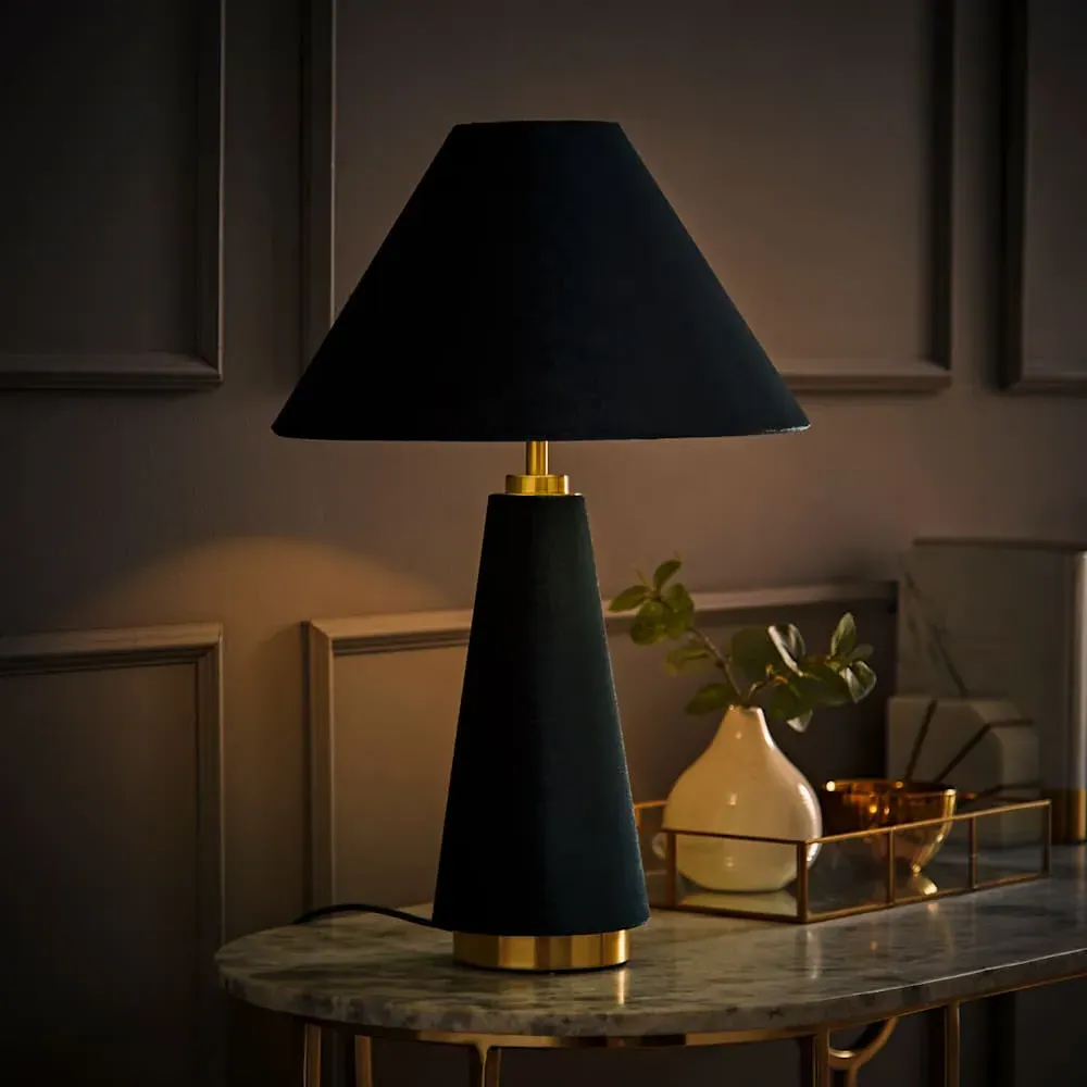 Martha Conical Table Lamp - Teal, Velvet