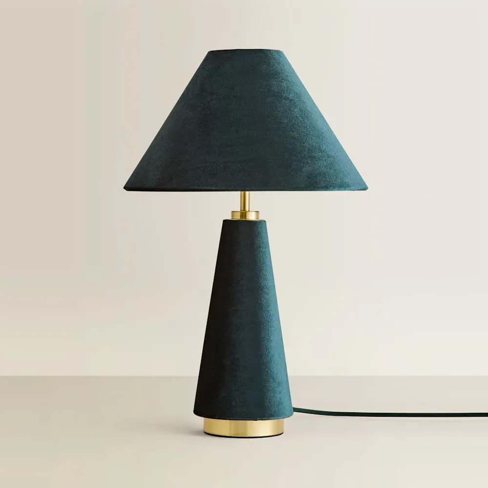Martha Conical Table Lamp - Teal, Velvet