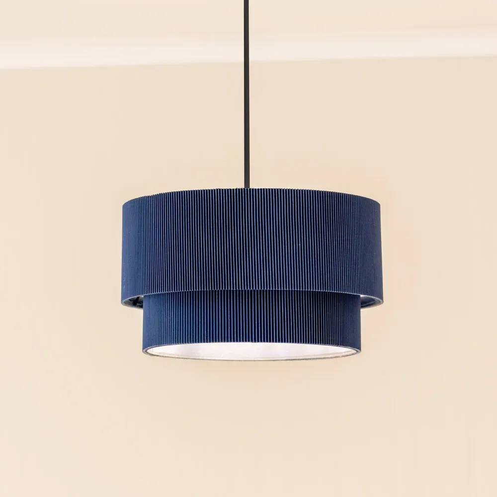 Mason 2 Tier Ruched Crinkle Lamp Shade - Blue, Cotton